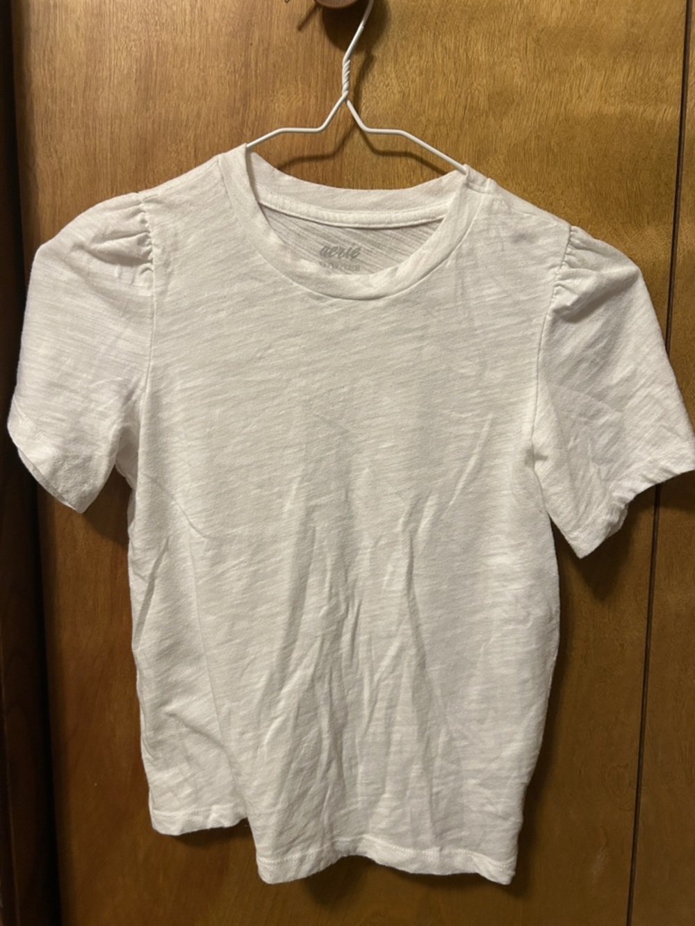 aerie White Short Sleeve Puff Shoulder Crewneck Tee